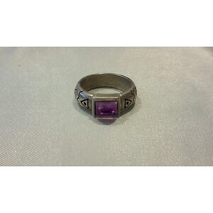 Stamped E amethyst silvertone gemstone band ring sz 6 chevron triangle 6.65g